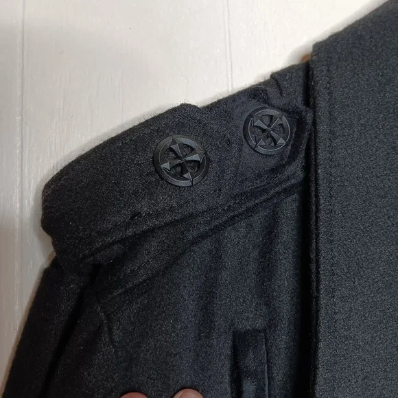 Affliction Coat Mens 2X Black Premium Skull Double Breasted Wool Grunge Goth